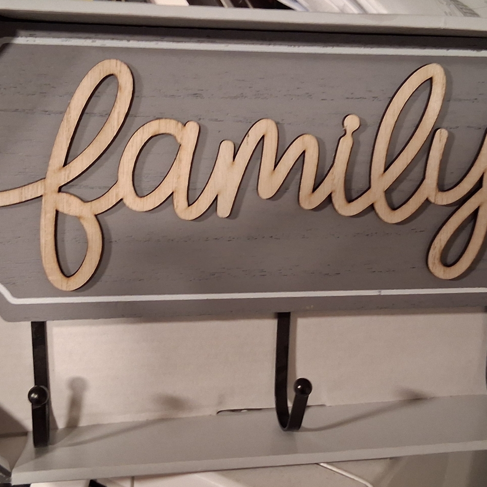 Chic Gray and Tan Wall Hooks with 'Family' Design